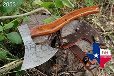 CUSTOM DAMASCUS STEEL TOMAHAWK , HATCHET , AXE ,INTEGRAL , AXE + SHEATH AH-2053