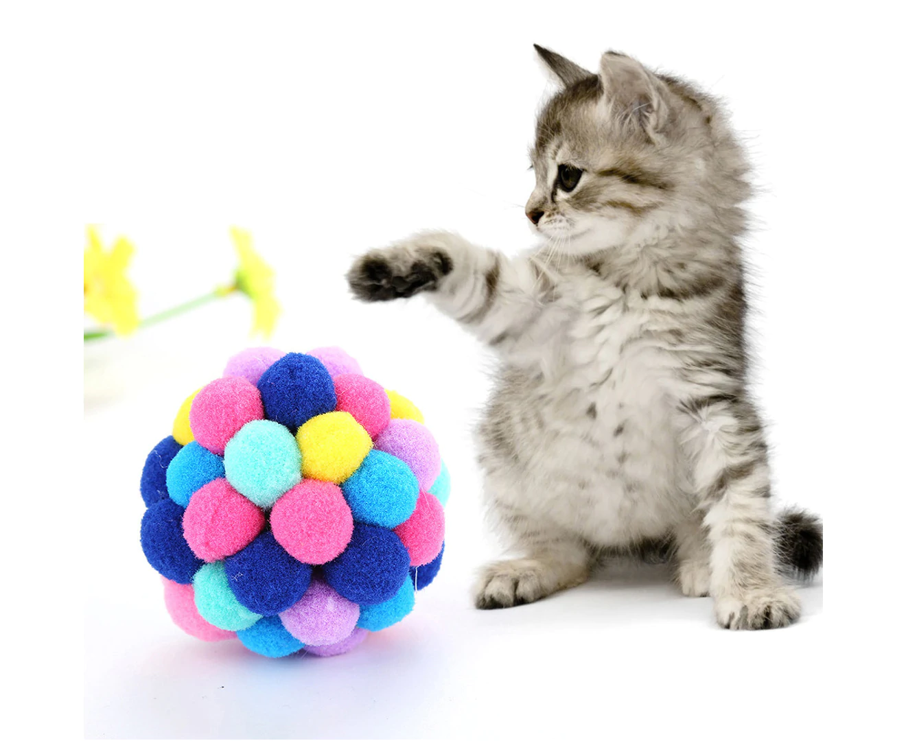 Pet Cats Kitten Handmade Bells Bouncy Ball Molar Chewing Interactive