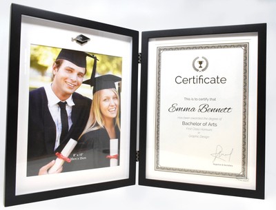 Black Graduation Photo Frame Certificate Holder Double Hinged Book
