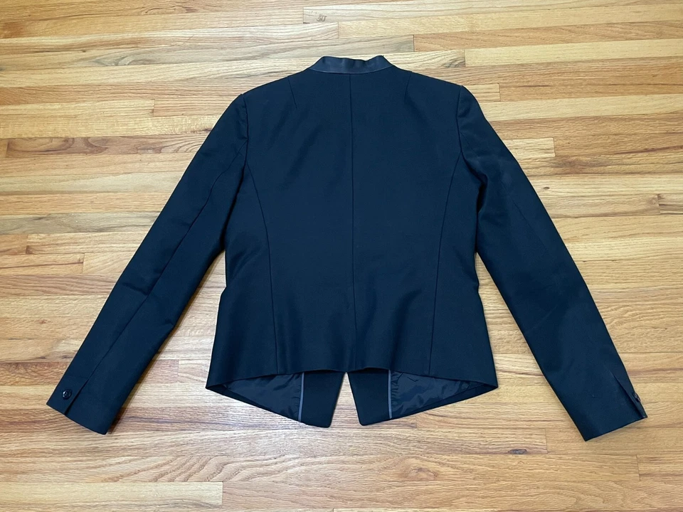 Blazer Traje Chaqueta Banana Republic Para Mujer 10 Negro Cuero Borde Cuello Algodón Foto 3 de 4