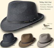   oZtrALa  Trilby Felt Hat Australian Wool Leather Band Fedora Fur Men Women HW03