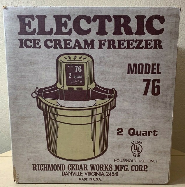 NEW ELECTRIC ICE CREAM FREEZER Model 76 Richmond Cedar Works 2 QT