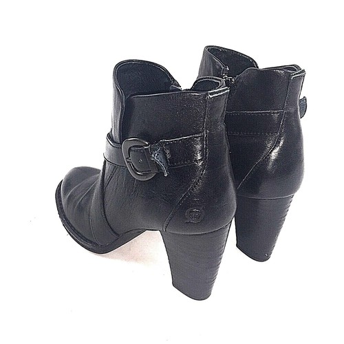 Born Shola Mujer Negro Cremallera Lateral Tacón Apilado Botines Botas EE. UU. Talla 7 Usadas en Excelente Condición - Imagen 4 de 12