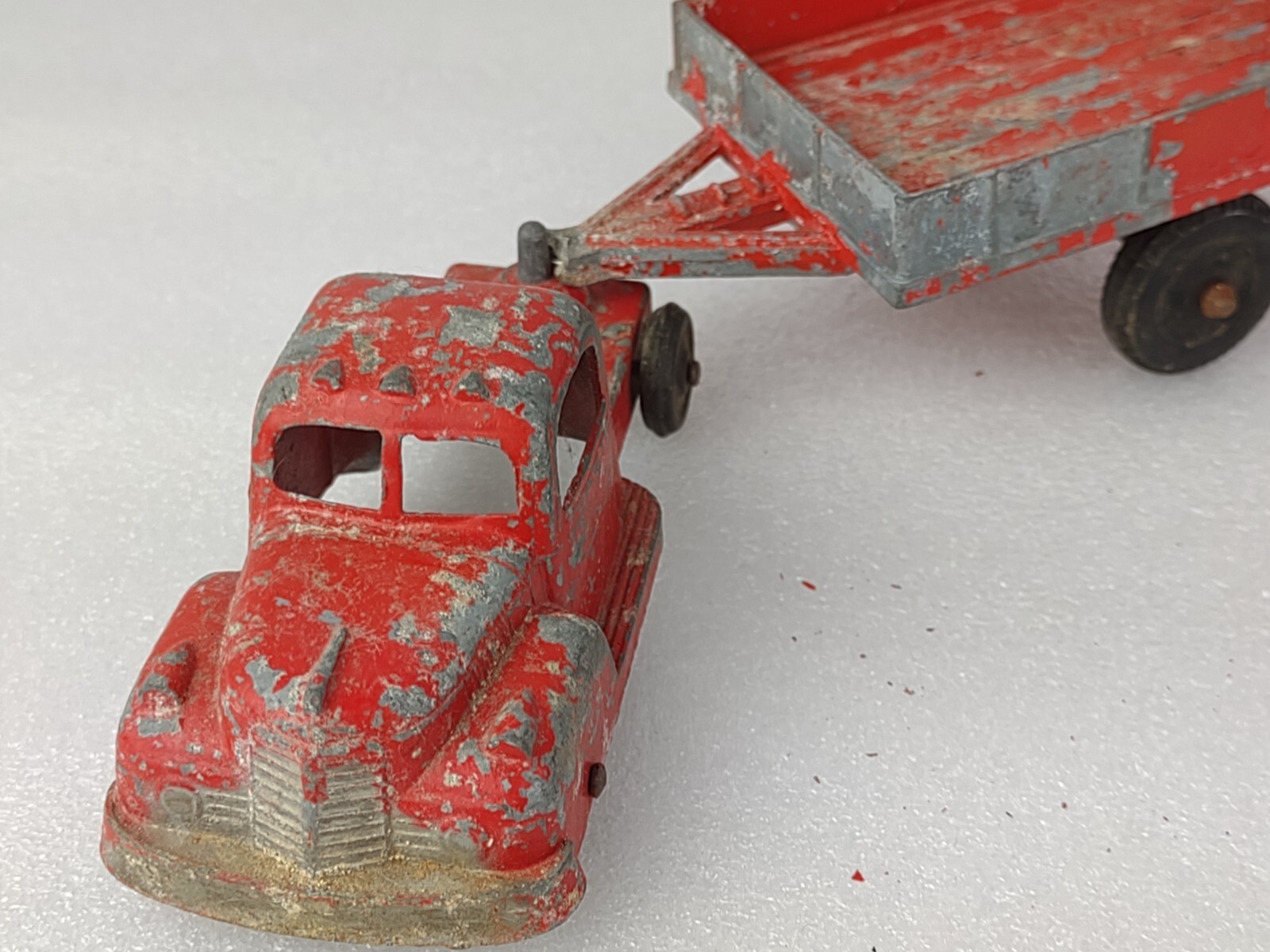 Tootsie Toy Red Truck with Flatbed Trailer USA Metal Diecast Old