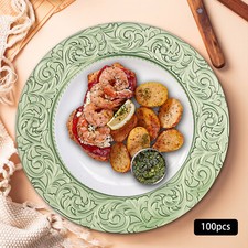 100pcs 13-Inch Charger Plates Dinner Plate Chargers Round Server Floral-Green US