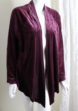 Gorgeous Chico's Sz 2 L WINE PURPLE Printed Burn Paisley Velvet Jacket Blazer
