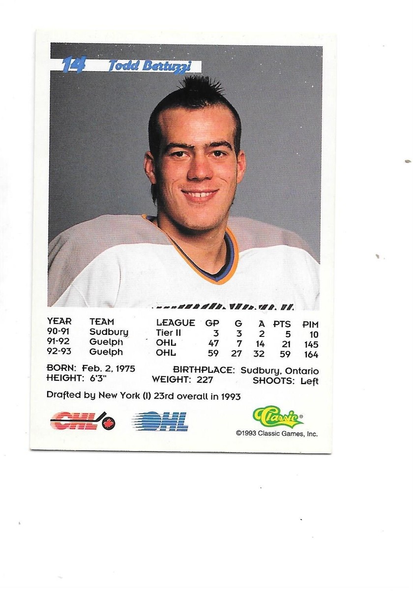 Todd Bertuzzi 1993 Classic '93 Hockey Draft Card #14 New York