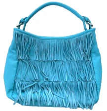 Charming Charlie Turquoise Fringe Leather Shoulder Bag