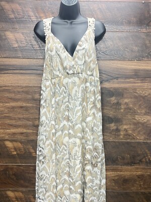 Cato Dress Woman Size 8 Crocheted Back Sleeveless Maxi Beige And White | eBay Cato Dress Woman Size 8 Crocheted Back Sleeveless Maxi Beige And White | eBay