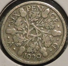 British Silver Sixpence - 1929 (Small planchet flaw.) - King George V
