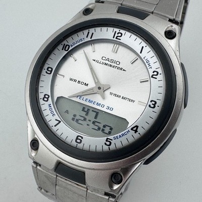 VTG CASIO Analog Digital Watch AW-80 Men 50m Silver Alarm Chrono New Battery 8''
