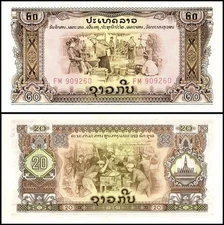 Laos 20 Kip, 1968 ND, P-21a, UNC