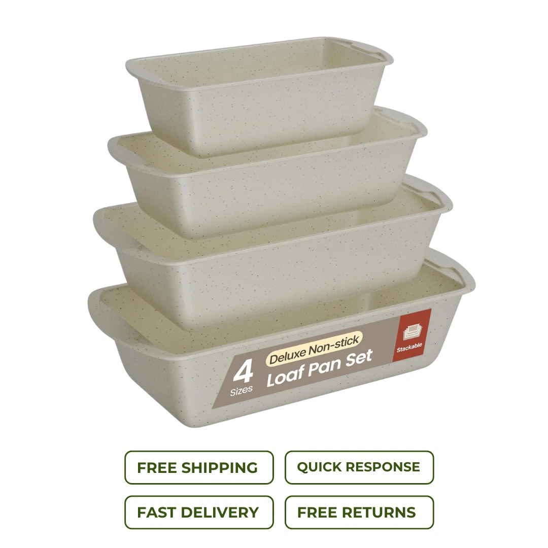 Nonstick Loaf Pan Set 4PC White Marble Baking Pans Oven Safe 450°F Fast Shipping