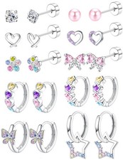 Hypoallergenic Stud Hoop Earrings for Girls Women Surgical Steel Flat Back Earri