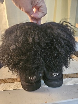 UGG Australia 1875 Black Fur Mid-Calf Winter Boots Women's Size 8