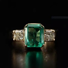 4.0Ct Art Deco Style Green Emerald  Lab-Created Diamond Wedding Ring 925 Silver