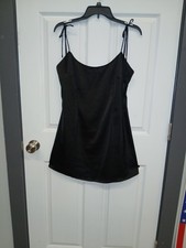 Nasty Gal Black Satin Scoop Neck Spaghetti Strap Bow Mini Dress Size S