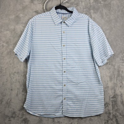 Fair Harbor Shirt Mens XL Blue Check Stretch Short Sleeve Button Front