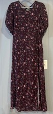 NWT Old Navy Dress Women's XL Maroon Floral Slit Puff Sleeve Maxi Cottage NEW