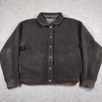 Outdoor Voices MegaFleece Snap Jacket Black Wool Blend Women Small Bomber Fleece