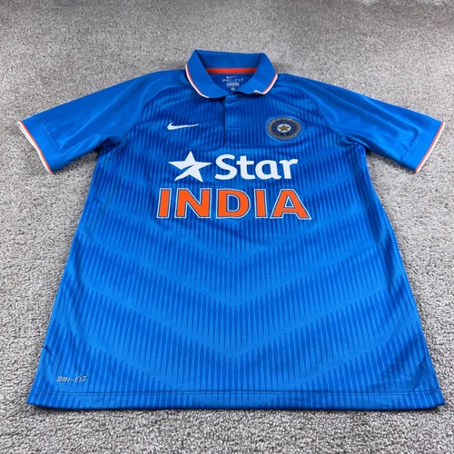 Nike Jersey Shirt Mens Large Blue India Cricket Star Polo Dri-Fit Performance