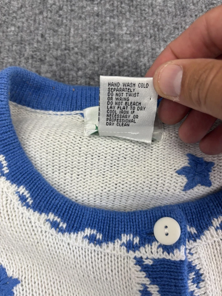 Quacker Factory Sweater Womens Large Nautical Sailboat Blue White Cardigan Stars - Image 3 of 4