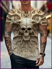 Summer Men's Skull Graphics 3D Printed Crew Neck T-Shirt Short Sleeved Tees Tops