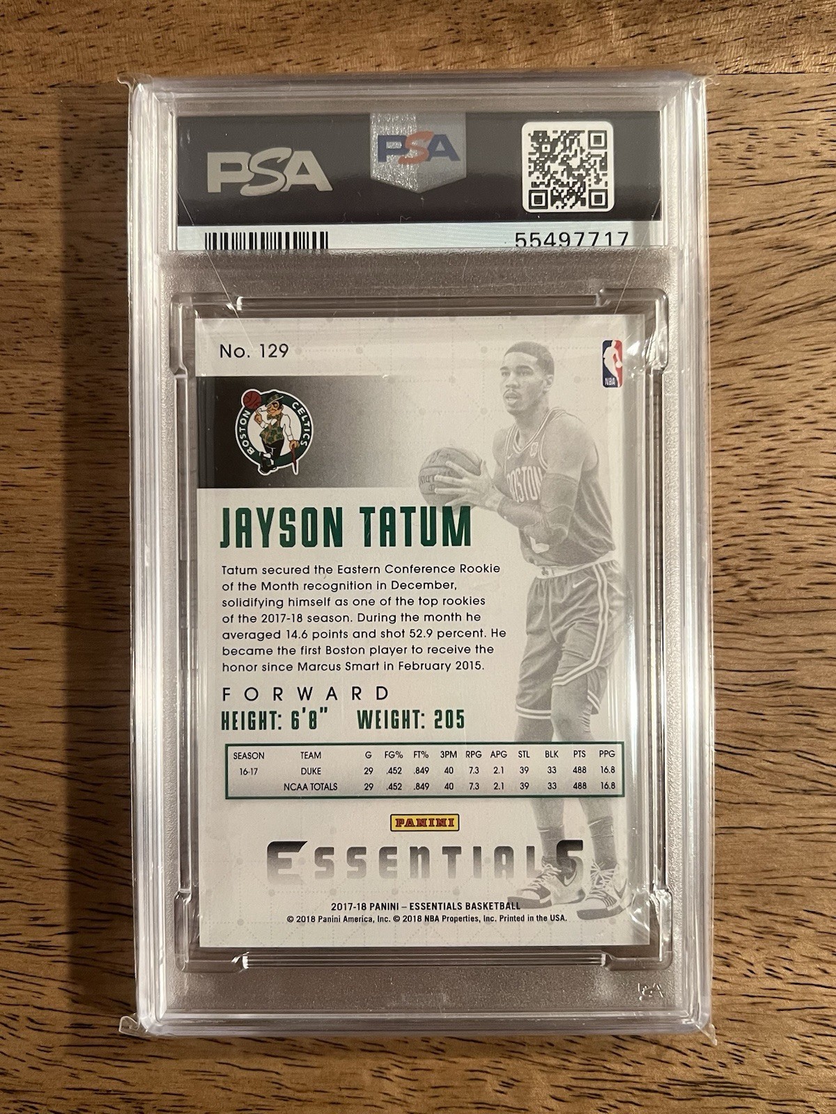 2017 Panini Essentials #129 Jayson Tatum Green Rookie PSA 10 Celtics view 2