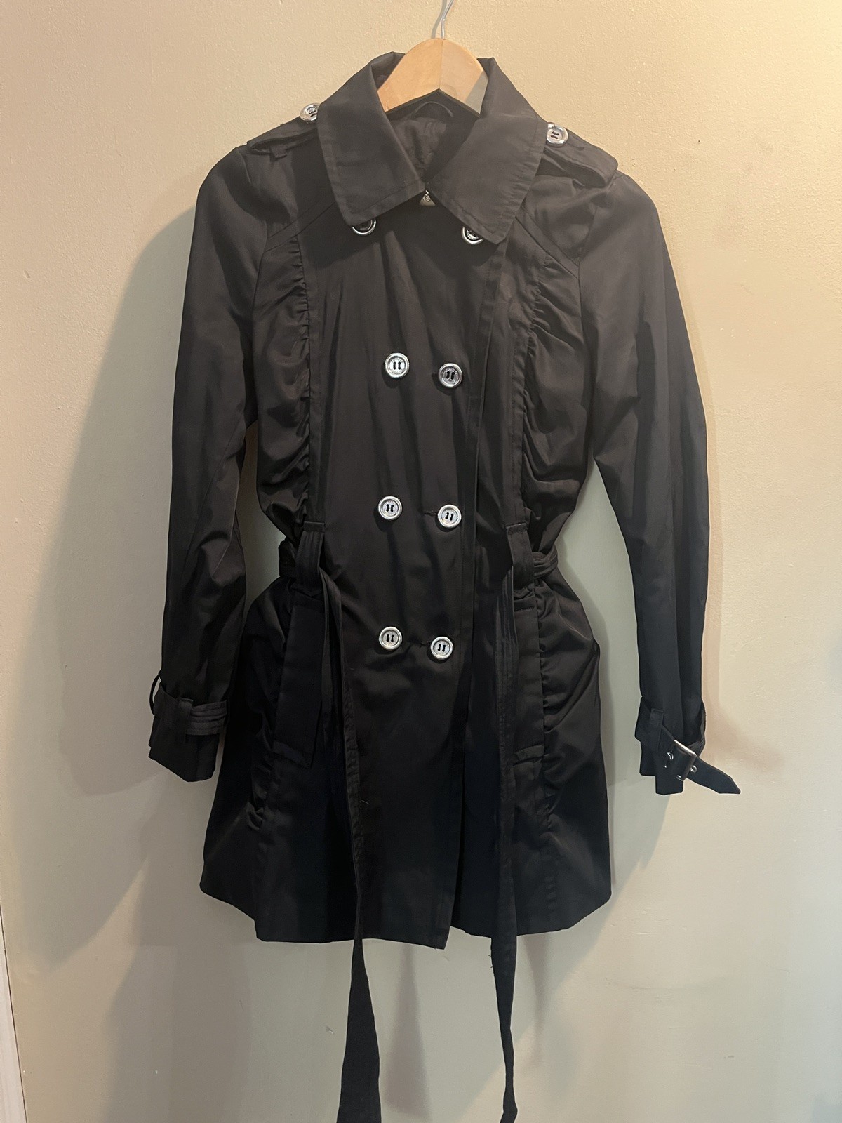 Express Double Breasted Button Front Black Trench… - image 7