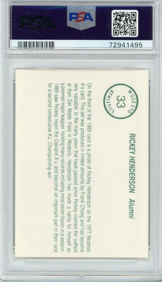 Chong Modesto Alumni 1989 #33 Rickey Henderson - PSA 8 Foto 2 de 2