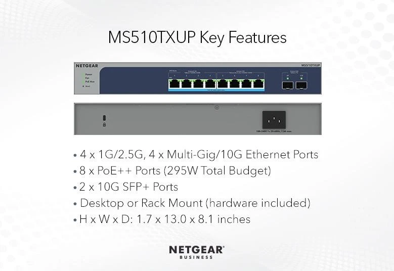 Netgear MS510TXUP-100NAS Business Class 8Port Mg/10G Poe++ Smart - Image 2 of 4