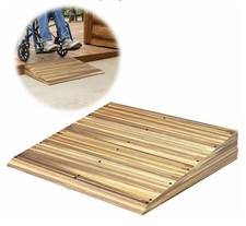 Wooden Threshold Ramp for Home Steps, 8&rdquo; Rise Doorway Ramp w/Non-Slip Grooves