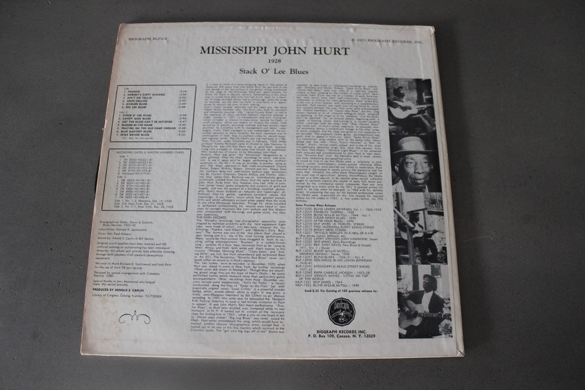 米LP Mississippi John Hurt 1928 C10888 	BIOGRAPH /00260 MISSISSIPPI JOHN HURT - 1928 - BIOGRAPH RECORDS - C 10888 - 1972