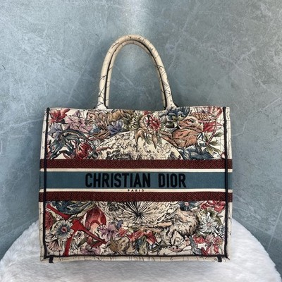 AUTH Christian Dior Book Tote Multicolor Floral Canvas Tote Bag
