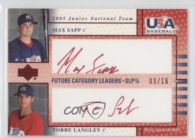 2005 Upper Deck USA Baseball Red Ink 3/16 Max Sapp Torre Langley #FCL4 Auto 0f8