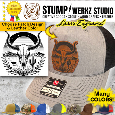 Custom Hat Trucker Baseball Cap Richardson Leather Patch Western Steer Skull
