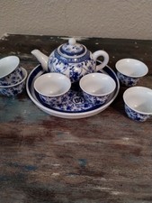 Childs China Tea Set 9 Pieces Blue White Chinoiserie with Box
