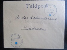 X4633 Umschlag FPNr. 58718 C vom 23.10.43 an Wehrmeldeamt Saarlautern