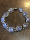 Vintage Beautiful Sterling and Ten Stone Natural Oval Blue Moonstone Bracelet 7" — photo 1