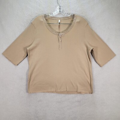 White Stag Womens Top Plus Size 16 Beige Lace Scoop Neck Bow Classic Blouse