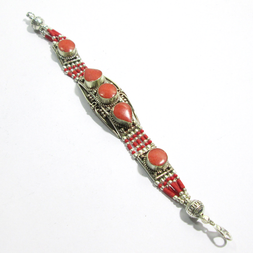 Red Coral Bracelet Ethnic Statement Gemstones Statement Queen Bracelet Jewelry
