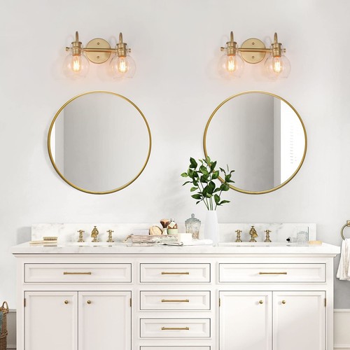 KSANA 2-Light Vanity Light with Globe Clear Glass Shade, Gold Vanity Lights f... - Picture 2 of 8