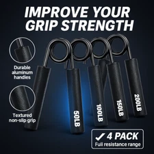 Metal Hand Grip Strengthener Set 50-200LB Forearm Exerciser Trainer 4 Pack Gym