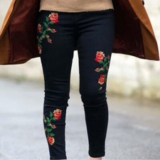 Topshop Moto Jamie Skinny Jeans Black Rose Embroidered High Rise W30 L30