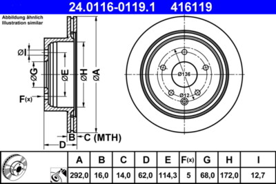 2 x ATE 24.0116-0119.1 Bremsscheibe für INFINITI,NISSAN,RENAULT
