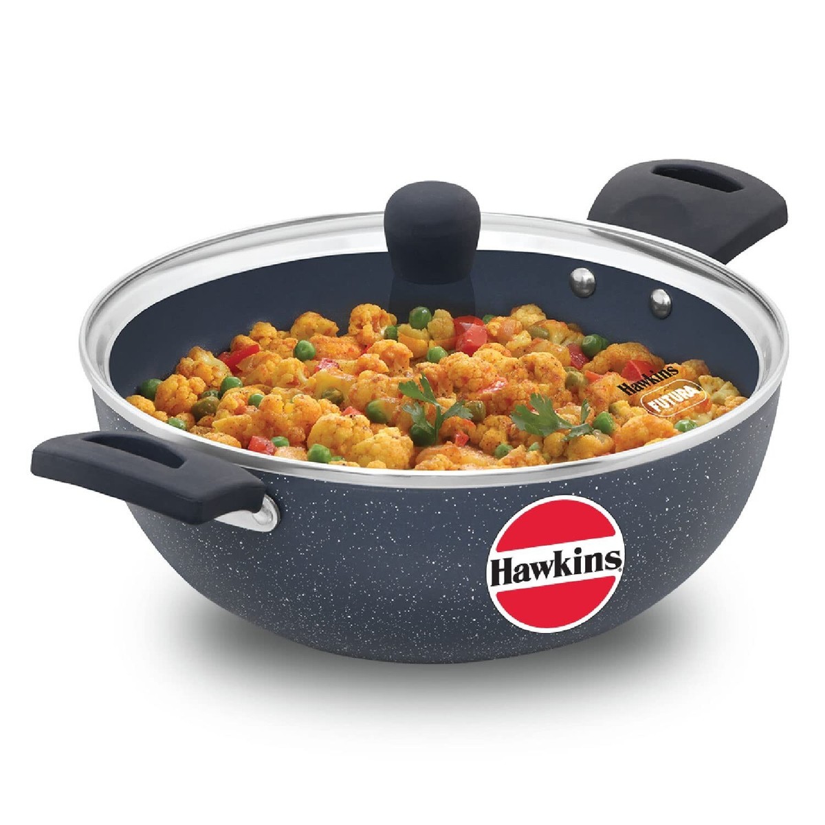 Hawkins Aluminium Non Stick Deep Kadai Fry Pan Glass Lid, Ltr- Free  Post