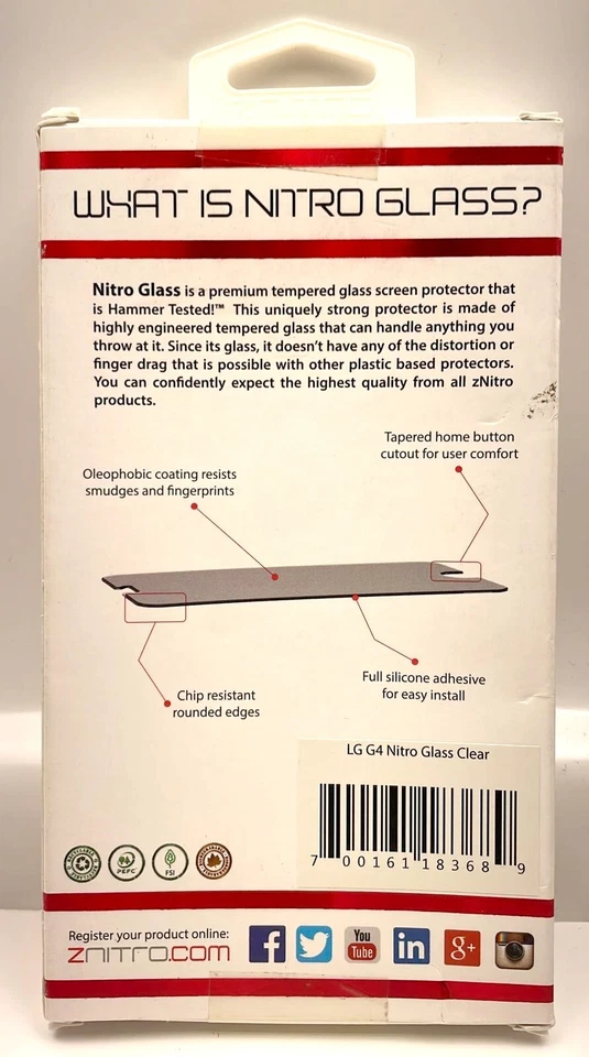Protector Pantalla Cristal Znitro Nitro para LG G4, Transparente Foto 4 de 4
