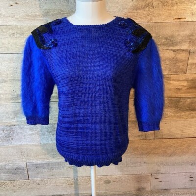 Vintage Nordstrom women s blue embellished sequinned  sweater in size x-small