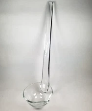 Krosno Poland Blown Clear Glass Punch Bowl Spouted Ladle Polished Base 12.5"