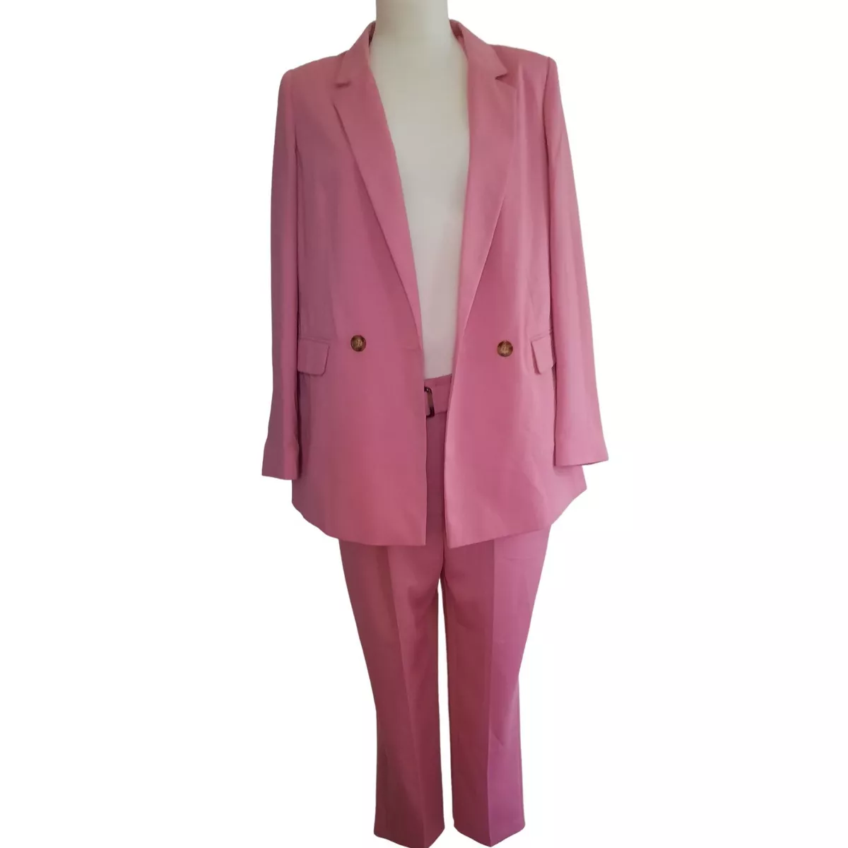 Womens Pink Formal Summer Blazer Pant Suits Office Jacket Wedding Trousers  S 10